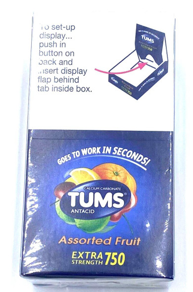 Tums Extra Strength 750 Antacid Tablets Assorted Fruit 12 Rolls Each