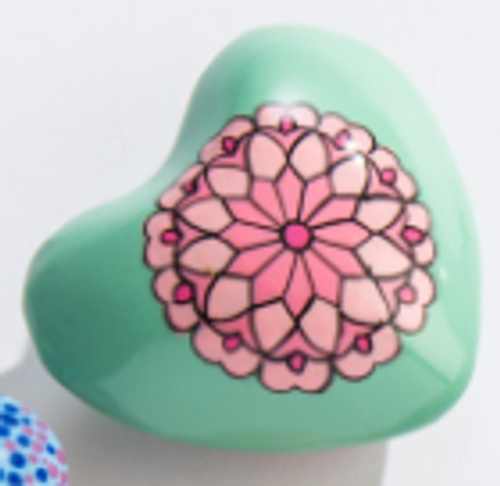 Chime Heart - Mandala/Pink Flower on Aqua