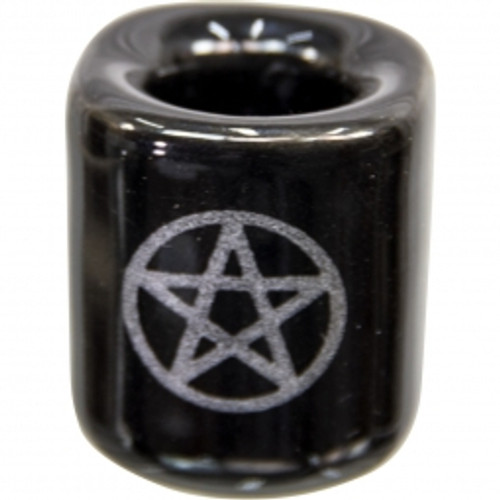 Candle Holder/Mini - Ceramic Pentacle/Silver/Black