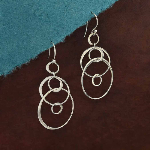 Earrings - Six Floating Circles Sterling Silver Earrings - Six Floating Circles Sterling Silver