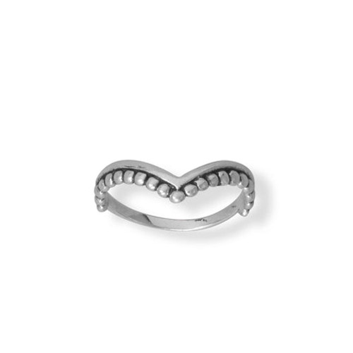Ring - Oxidized Beaded "V" Ring - Oxidized Beaded "V"