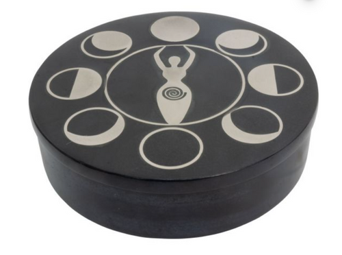 Soapstone Round Box - Moon Phases Goddess Soapstone Round Box - Moon Phases Goddess