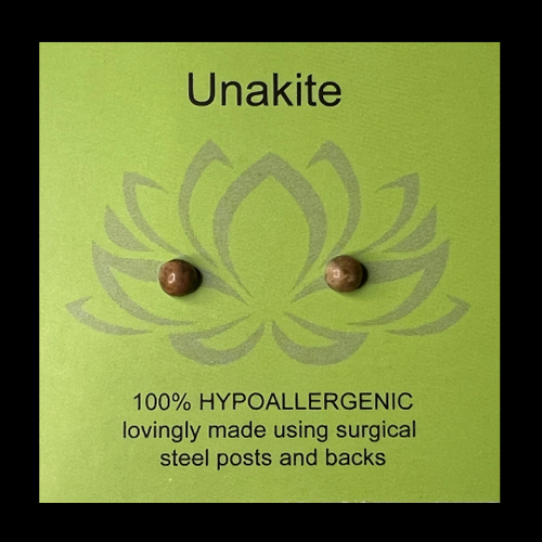 Mini Gemstone Earrings - Unakite/Cabochon/4mm Mini Gemstone Earrings - Unakite/Cabochon/4mm