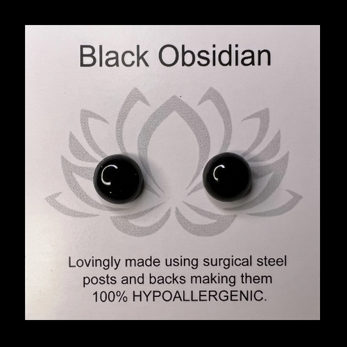 Gemstone Earrings - Black Obsidian/Cabochon/8mm Gemstone Earrings - Black Obsidian/Cabochon/8mm