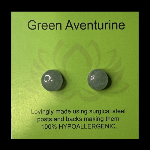 Gemstone Earrings - Green Aventurine/Cabochon/8mm Gemstone Earrings - Green Aventurine/Cabochon/8mm