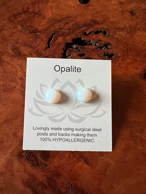 Gemstone Earrings - Opalite/Cabochon/8mm Gemstone Earrings - Opalite/Cabochon/8mm