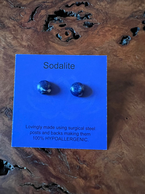 Gemstone Earrings - Sodalite/Cabochon/8mm Gemstone Earrings - Sodalite/Cabochon/8mm