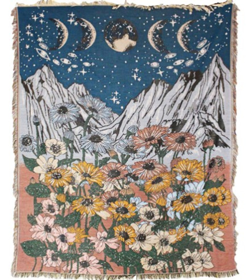 Blanket - Sunflower Moon Phases w/ Fringe & Leatherette Carrier
