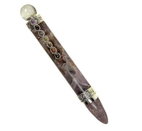 Wand - Amethyst w/ Chakra Stones & Quartz Wand - Amethyst w/ Chakra Stones & Quartz