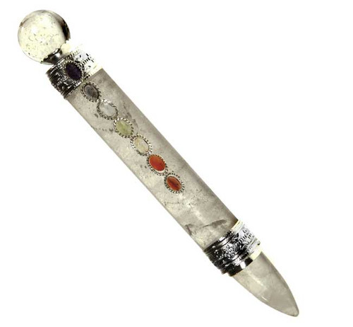 Wand - Clear Quartz w/ Chakra Stones & Quartz Wand - Clear Quartz w/ Chakra Stones & Quartz