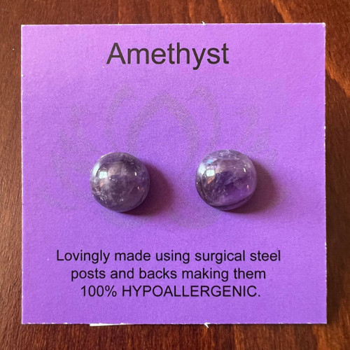 Gemstone Earrings - Amethyst/Cabochon/10mm Gemstone Earrings - Amethyst/Cabochon/10mm