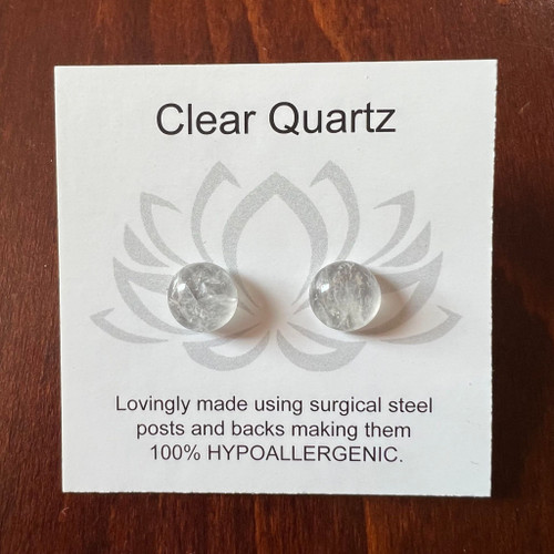 Gemstone Earrings - Clear Quartz/Cabochon/8mm Gemstone Earrings - Clear Quartz/Cabochon/8mm
