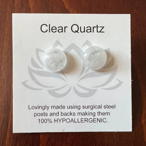 Gemstone Earrings - Clear Quartz/Cabochon/10mm Gemstone Earrings - Clear Quartz/Cabochon/10mm