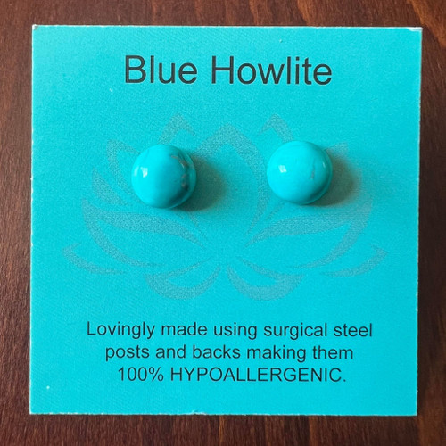 Gemstone Earrings - Blue Howlite/Cabochon/8mm Gemstone Earrings - Blue Howlite/Cabochon/8mm