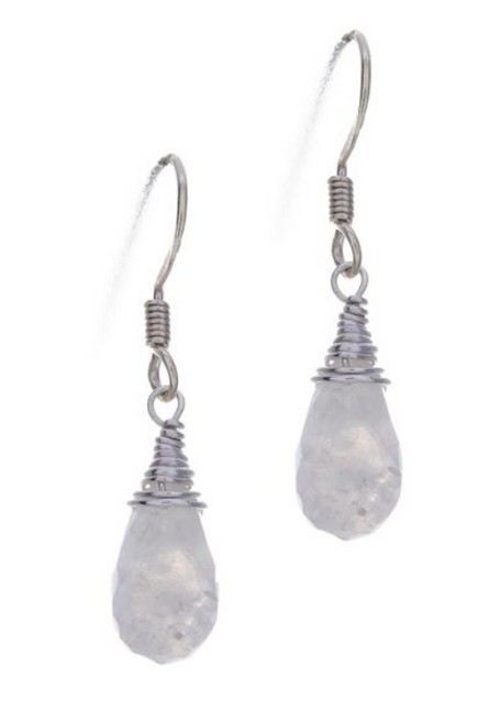 Earrings - Wire Wrapped Tear Drop/Rainbow Moonstone Earrings - Wire Wrapped Tear Drop/Rainbow Moonstone