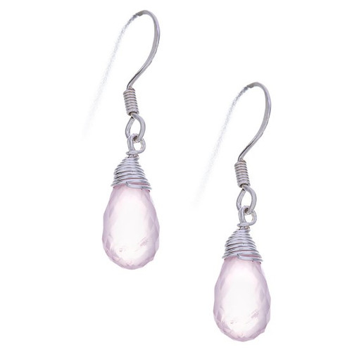 Earrings - Wire Wrapped Tear Drop/Rose Quartz