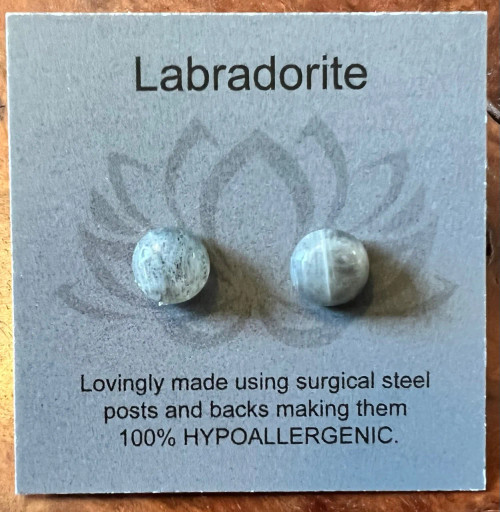 Gemstone Earrings - Labradorite/Cabochon/8mm Gemstone Earrings - Labradorite/Cabochon/8mm