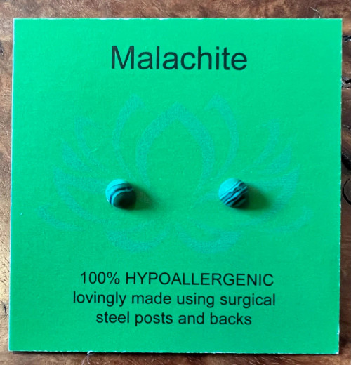 Mini Gemstone Earrings - Malachite/Cabochon/4mm Mini Gemstone Earrings - Malachite/Cabochon/4mm