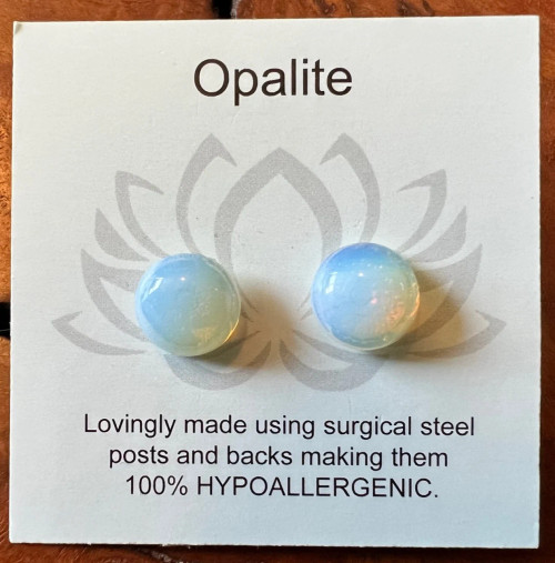 Gemstone Earrings - Opalite/Cabochon/10mm Gemstone Earrings - Opalite/Cabochon/10mm