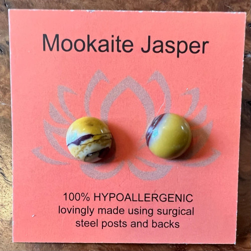 Gemstone Earrings - Mookaite Jasper/Cabochon/10mm Gemstone Earrings - Mookaite Jasper/Cabochon/10mm