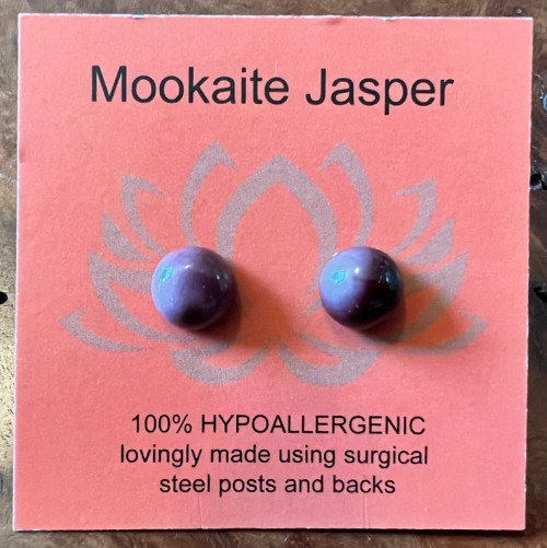 Gemstone Earrings - Mookaite Jasper/Cabochon/8mm Gemstone Earrings - Mookaite Jasper/Cabochon/8mm