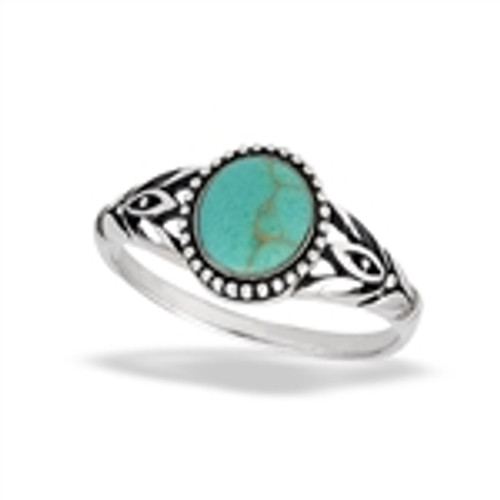 Ring - Round Turquoise and Detailed Accent