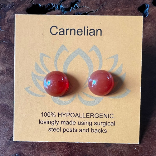 Gemstone Earrings - Carnelian/Cabochon/10mm Gemstone Earrings - Carnelian/Cabochon/10mm