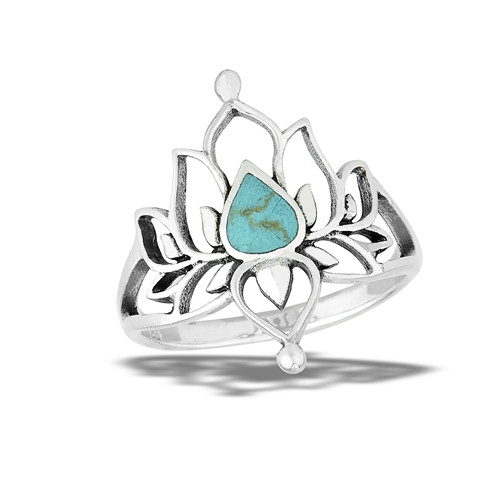 Ring - Lotus Silhouette w/ Turquoise