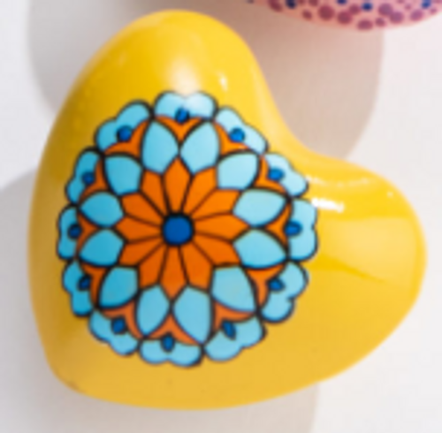 Chime Heart - Mandala/Blue & Orange Flower on Yellow