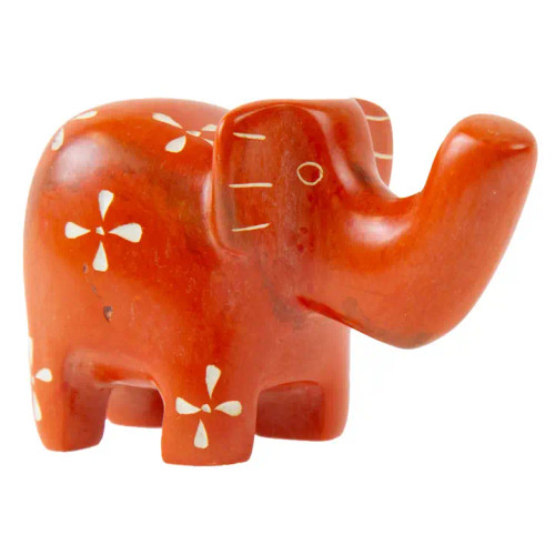 Soapstone Elephant - Medium/Orange