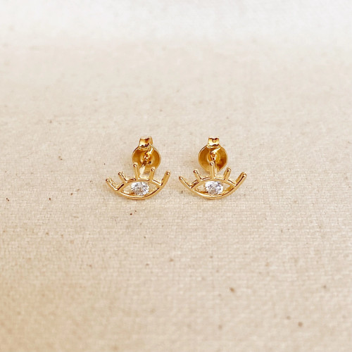 Earrings/Gold/Post - Zirconia Eye