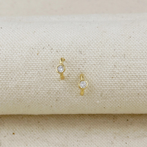 Earrings/Gold/Post - Solitaire Bezel CZ C-Hoop Earrings Earrings/Gold/Post - Solitaire Bezel CZ C-Hoop Earrings
