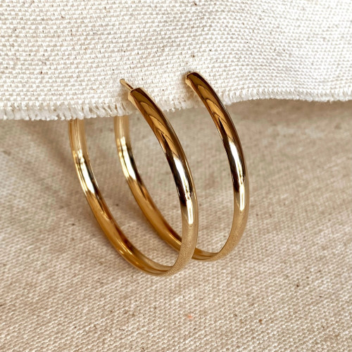 Earrings/Gold/Hoops - 50mm Hollow Continuous Hoop Earrings