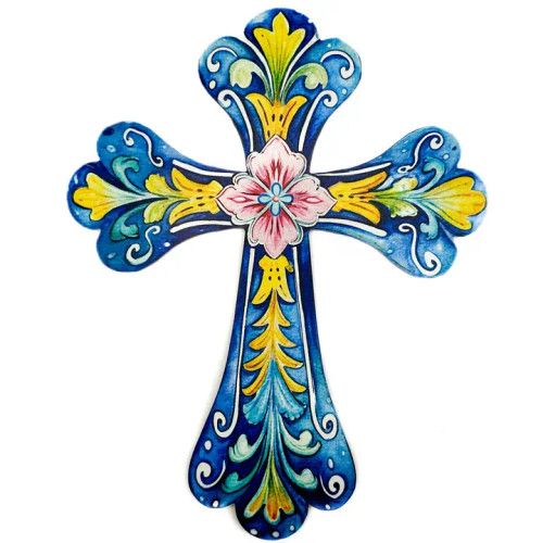 Cross Wall Hanging- Blue/Yellow/Pink Cross Wall Hanging- Blue/Yellow/Pink