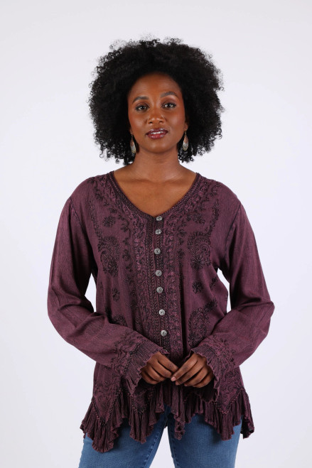 Blouse - Embroidered Vintage Boho/Stonewashed Purple Blouse - Embroidered Vintage Boho/Stonewashed Purple