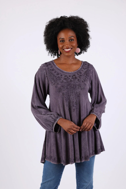 Blouse - Flowy Bohemian Top w/ Embroidery/Stonewash Purple Blouse - Flowy Bohemian Top w/ Embroidery/Stonewash Purple