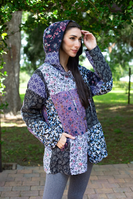 Jacket - Hooded Violet Floral Patchwork