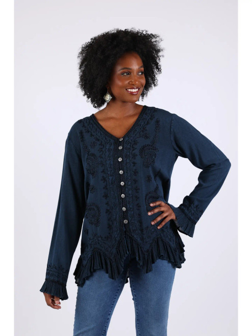Blouse - Embroidered Vintage Boho/Stonewashed Navy Blouse - Embroidered Vintage Boho/Stonewashed Navy