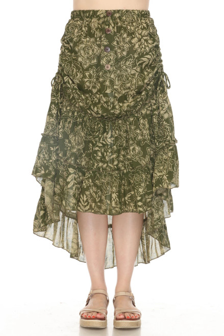 Skirt - Cinched Hip Drawstring Ruffle/Olive