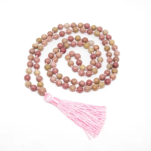 Mala Beads - Knotted Rhodonite