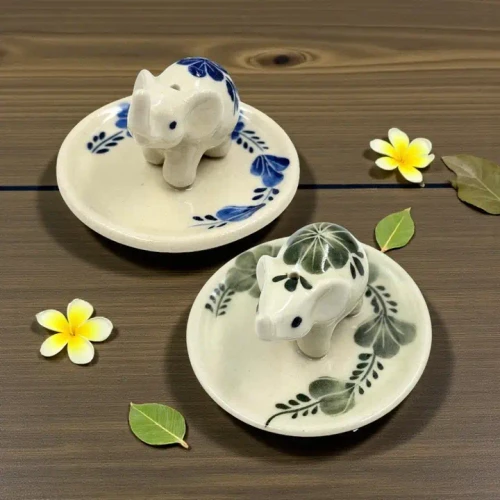Incense Holder - Floral Elephant/Ceramic