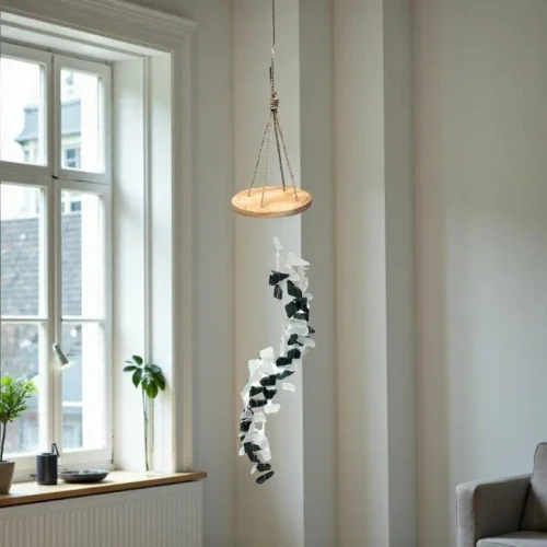 Windchime - Sea Glass, Spiral Black & White