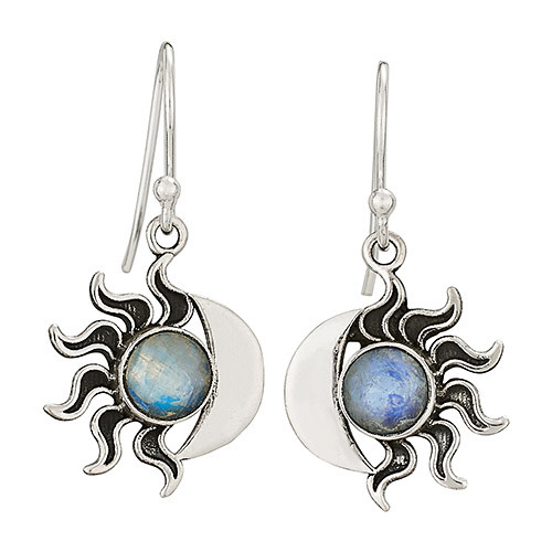Earrings - Sun & Moon w/ Rainbow Moonstone
