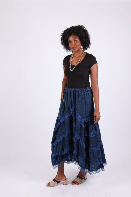 Skirt - Tiered Ruffle w/ Lace Detaling/Navy