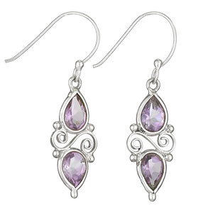Earrings - Double Teardrop Faceted Amethyst