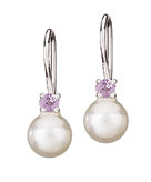 Earrings - Amethyst & Pearl on Fixed Wire