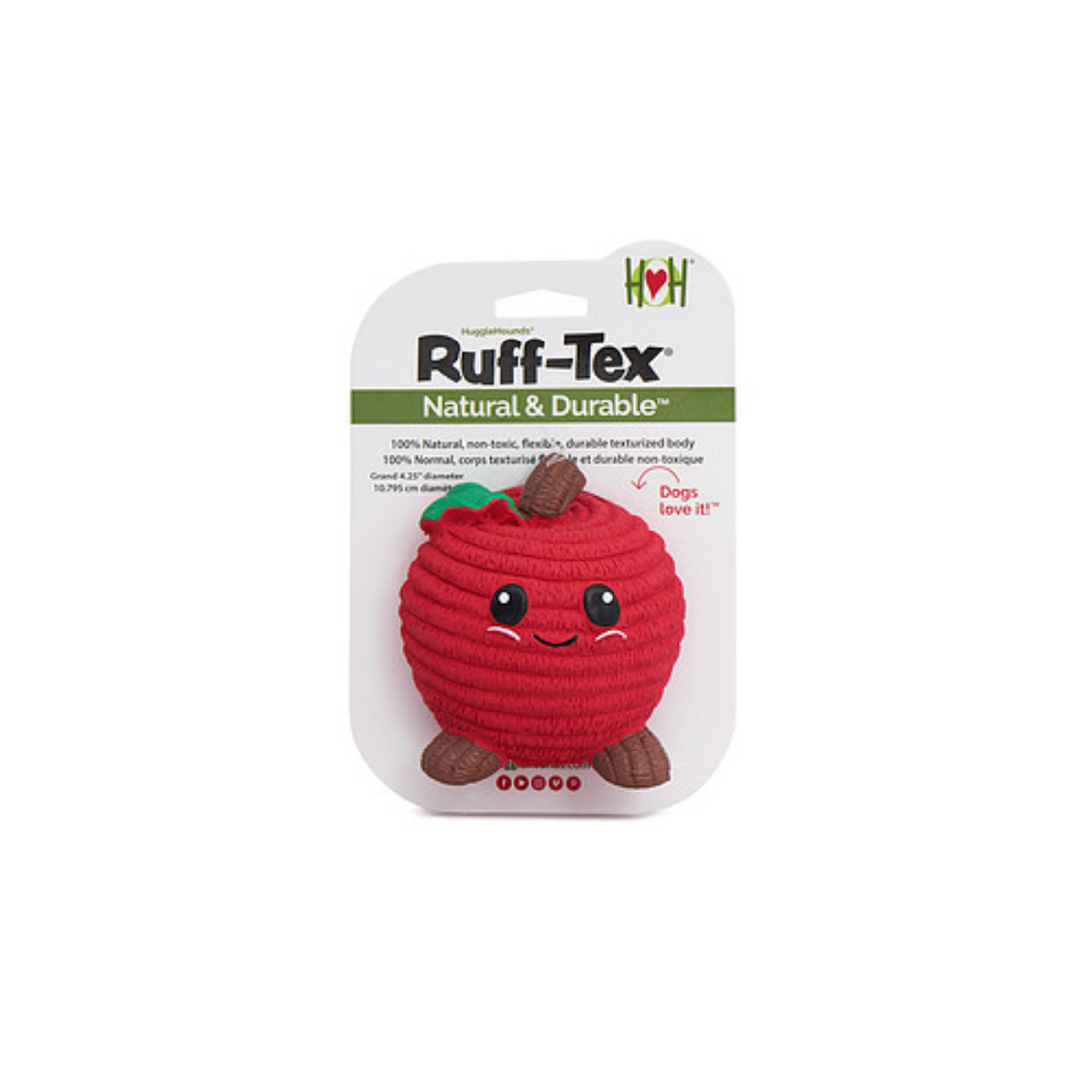HuggleHounds Sweet Cheeks Foodies Big Red Apple Ruff-Tex Ball, Small ...