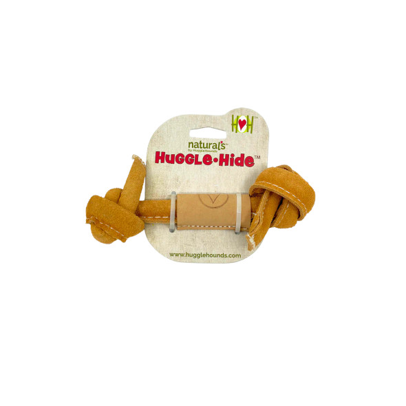 HuggleHounds HuggleHide? Natural Leather Knotted Bone, Small (3-4" - 9mm diameter)