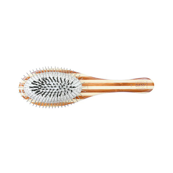 Bass A1 The Hybrid Groomer, Shine & Condition Pet Brush, Natural Bristle + Alloy Pin, Pure Bamboo Handle, Medium Oval , Striped or Dark Finish