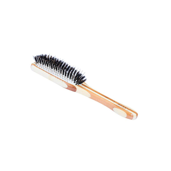 Bass A4 The Hybrid Groomer, Shine & Condition Pet Brush,  Natural Bristle + Alloy Pin, Pure Bamboo Handle, Medium Paddle, Striped or Dark Finish